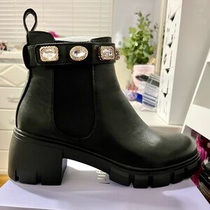 Madden Girl Black Ankle Boots with Gem Accents